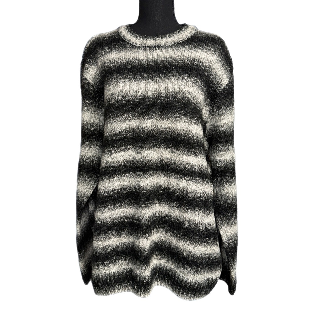 Dockers Mens XL‎ Striped Crewneck Sweater Black Grey White Cotton Blend Knit